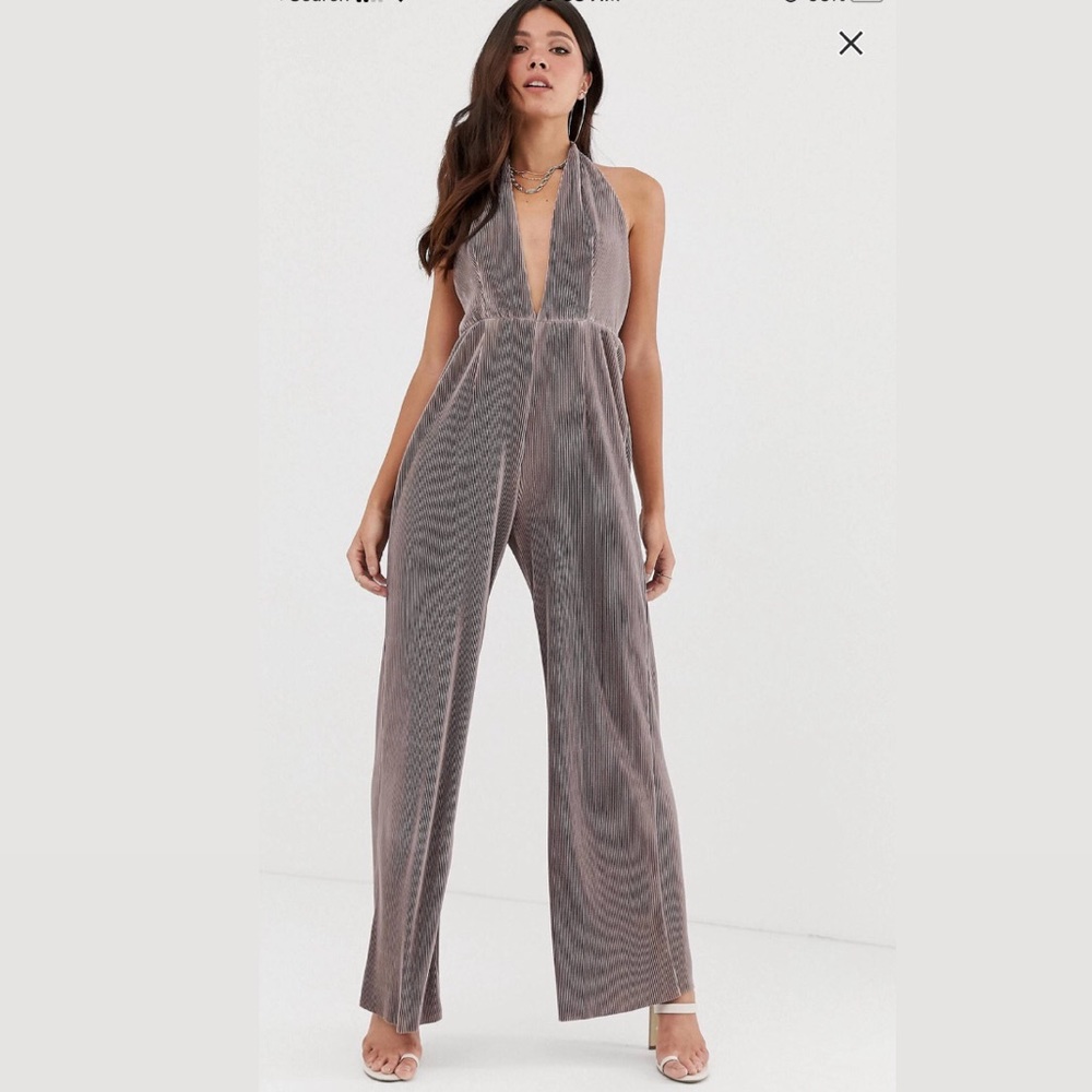 Plisse Halterneck Jumpsuit in Mauve